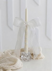 Vela de Batizado com Laço de Organza e decorada com renda