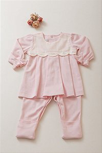 Saída Maternidade Algodão com Pala Bordada Rosa