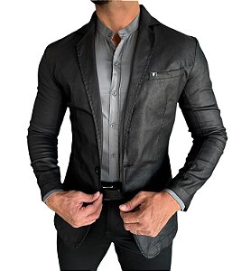 Blazer  Slim Fit Sport Fino Casual Resinado Preto Bolso Embutido