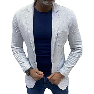 Blazer Slim Fit Sport Fino Casual Linho Cinza Claro