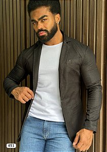 Blazer Masculino Casual Slim Fit Preto Detalhe