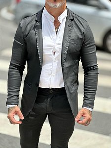 Blazer Masculino Resinado Perpochi Preto