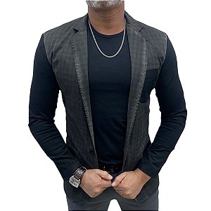 Blazer Slim  Preto/Xadrez  Zip Off