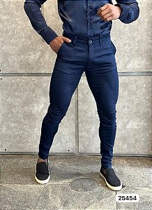 Calca Alfaiataria Skinny Azul Marinho Zip Off