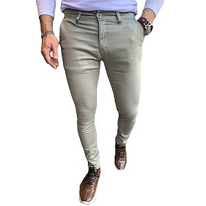 Calca Alfaiataria Skinny Cinza Esverdeado Zip Off