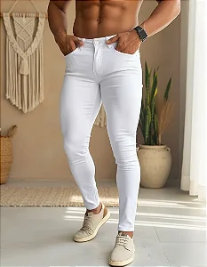Calca Masculina Skinny Branco Zip off