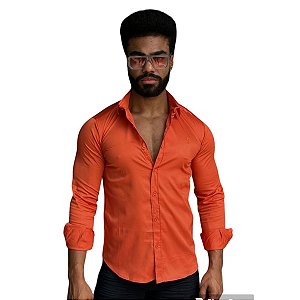 Camisa Slim Fit  Acetinada Longa Laranja