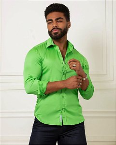 Camisa Slim Fit  Acetinada longa Verde Pistache