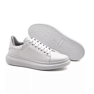 Tenis Couro Masculino Mcqueen Branco Solado Costurado Cadarço