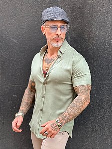 Camisa de Linho e Elastano Per Pochi  verde
