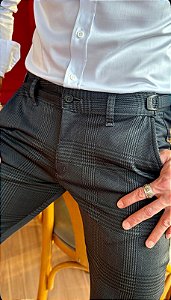 Calça Masculina Alfaiataria Ajuste Lateral Xadrez Zip Off