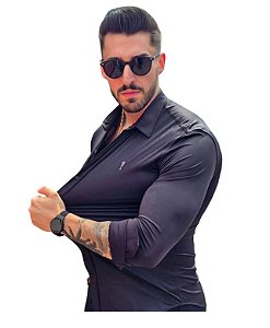 Camisa Masculina Slim Extreme Power Zip Off Preto