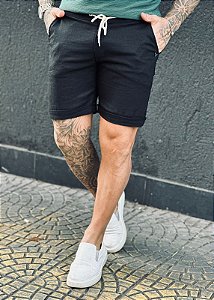 Bermuda Linho Estilo Curta Perpochi Preto