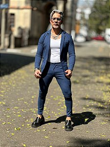 Blazer Texturizado Plissado Perpochi Azul