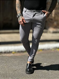 Calca Alfaiataria Jacquard  Plissado Cinza