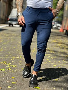Calca Alfaiataria Jacquard  Plissado Azul