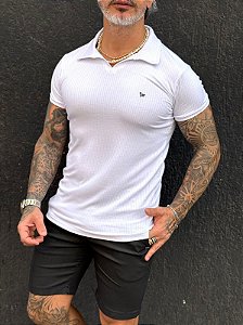 Polo Masculina Canelada Branca