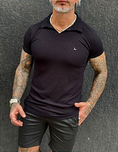Polo Masculina Canelada Preto