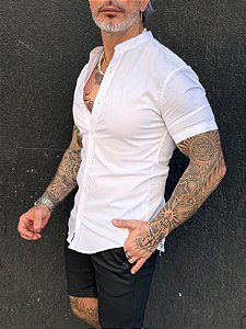 Camisa Slim Masculina Per Pochi Casual Tricoline Branca