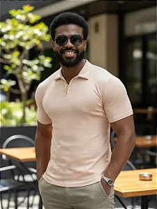 Polo Slim Fit Detalhe Ziper Coral