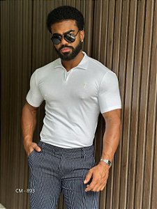 Polo Slim Fit Detalhe Ziper Branca