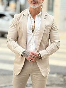 Blazer Slim Fit Extreme Power Areia  Per Pochi
