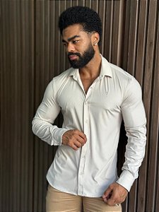 Camisa Masculina Slim Extreme Power Zip Off Bege