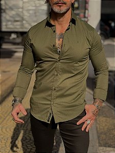 Camisa Acetinada M. Longa Pelotizada Verde