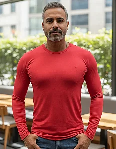 Camiseta Manga Longa Malha - Corte Reto Zip Off