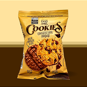 Cookie de Baunilha com gotas sabor chocolate e base de Chocolate ao Leite