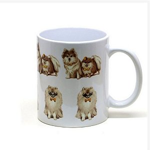 Caneca de cerâmica Lulu da Pomerânia fundo branco 325ml - mod 03