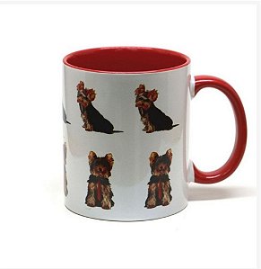 Caneca de cerâmica Yorkshire Terrier fundo vermelho 325ml - mod 03