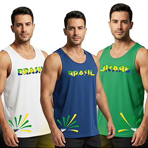 Regata Brasil Premium – Verde, Branca e Azul – Estampa DTF Alta Definição – Secagem Rápida – Academia e Lazer