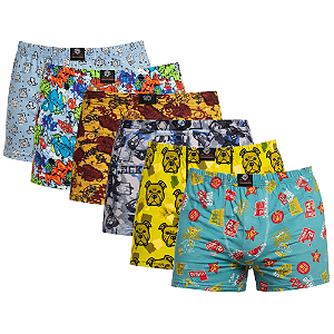 Kit 6 Cuecas Boxer Microfibra Cós Embutido Estampas Variadas