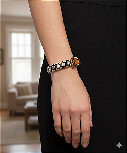 Pulseira Feminina Cravejada Com Zircônias Cristais Couro