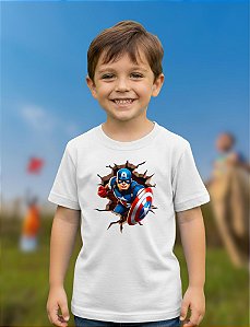 Camiseta Infantil Capitão América Masculina Algodão Absoluth