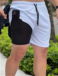 Short Duplo Absoluth Duolayer Com Porta Toalha E Bolso Interno Branco