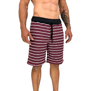 Bermuda Masculina Moletom Listrada Bordô Detalhe Grafite