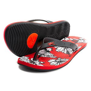 Sandália Kenner Summer Hibiscus Preto/Vermelho Masculino