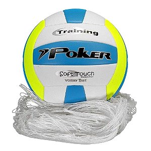 Kit Poker Rede e Bola de Volei Azul e Verde