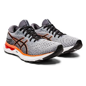 Tenis Asics Gel Nimbus 24 Running Cinza e Laranja Masculino