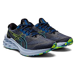 Tenis Asics Novablast 2 LE Cinza Escuro e Azul Masculino