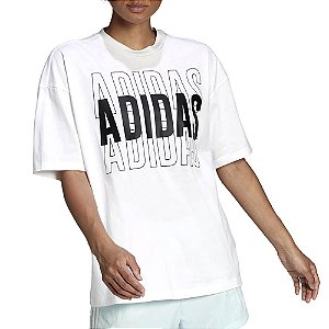 Camiseta Adidas Oversize Essentials Repeat Feminino Branco