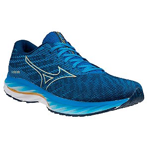 Tenis Mizuno Wave Rider 26 Azul e Dourado Masculino