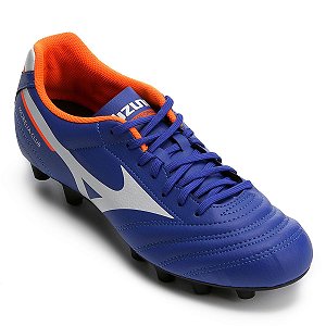 Chuteira Campo Mizuno Morelia Club MD Azul/Branco/Laranja