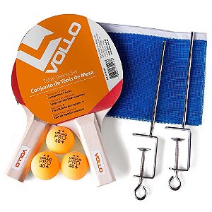 Kit de Tênis de Mesa 2 Raquete + Rede + Bolinha Vollo