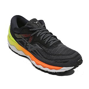 Tenis Mizuno Wave Sky 4 Preto/Amarelo Masculino