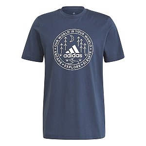 Camiseta Adidas Grafica Explorer Azul Marinho Masculino