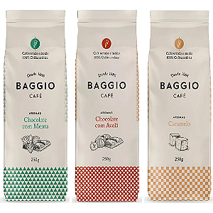 Café Moído Baggio-3 Pacotes 750g-Chocolate com Menta-Chocolate com Avelã-Caramelo-Aromatizado