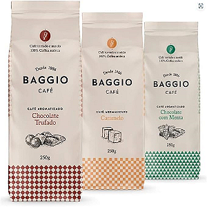 Café Moído Baggio-3 Pacotes 750g-Chocolate Trufado-Caramelo-Chocolate com Menta-Aromatizado